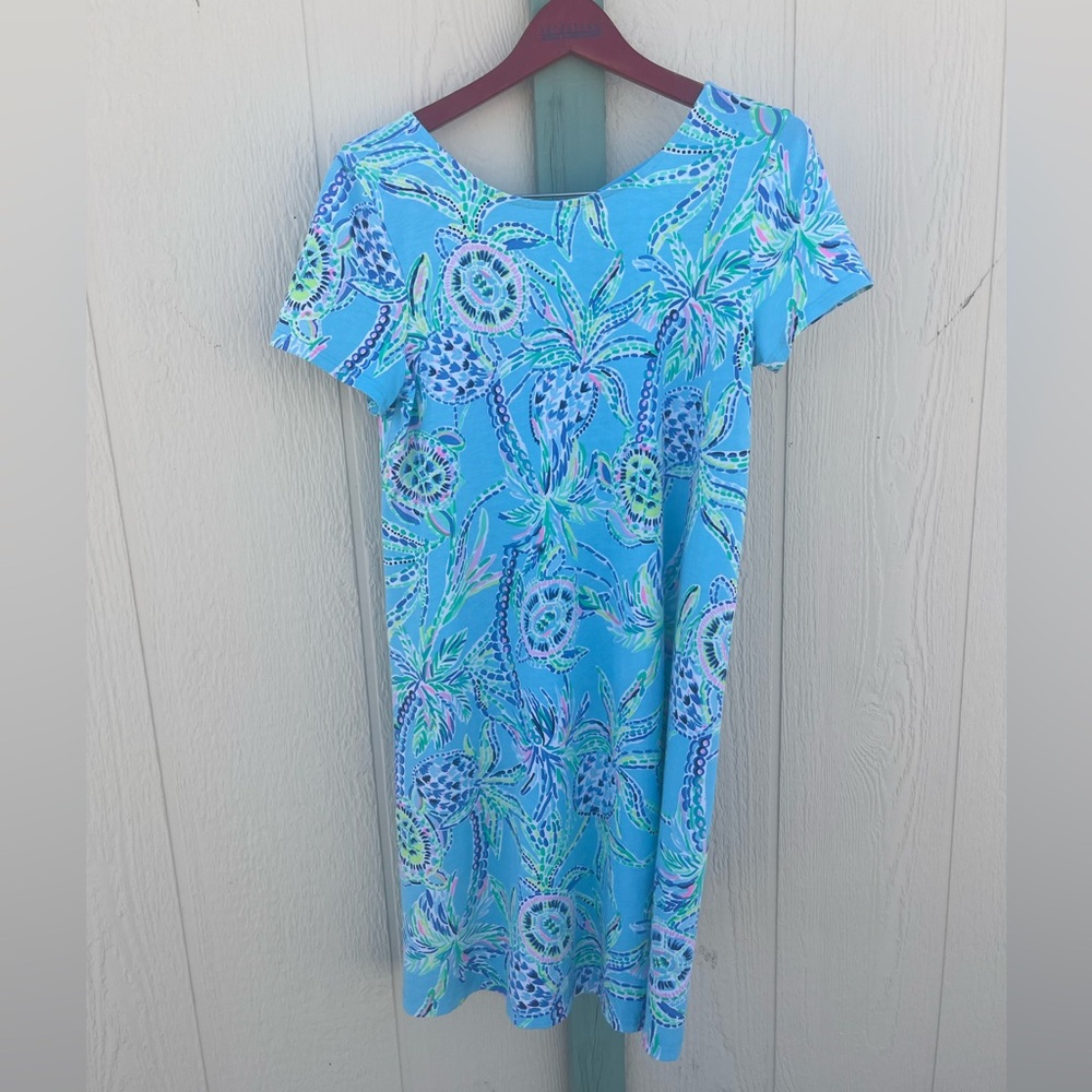 Lilly Pulitzer Kimi Swing Cotton Dress Bermuda Blue Turtle Sz S